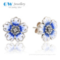 Fashion Women Accessories Flower Stud 925 Pure Silver Earrings